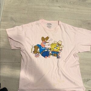 Cowboy SpongeBob and Patrick Pink Graphic T-Shirt